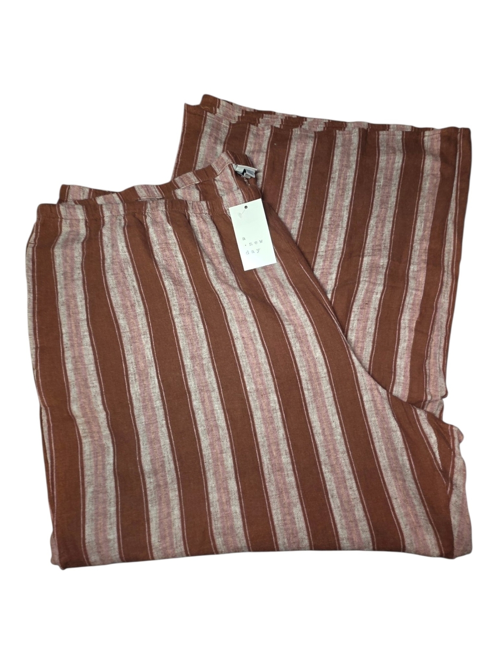 NWT A New Day Linen Blend Striped Wide Leg Pull On Pants Brown Beige Plus Size 2